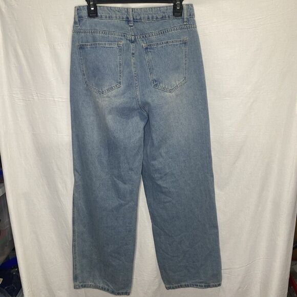DAZY Jeans Wide Leg High Rise Light Wash Denim Pockets Womens L Blue - Picture 2 of 11